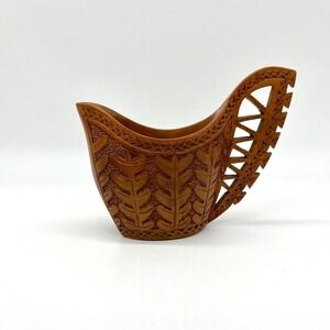 Vintage Balkan Hand Carved Wooden Shepherd's Jug, Yugoslavian Wooden Wedding Cup
